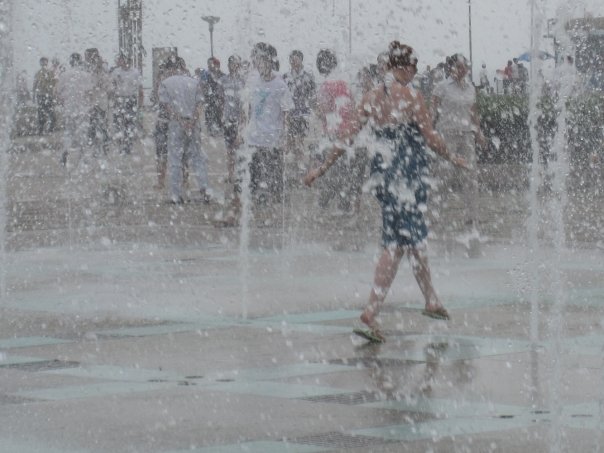 Frolicking in the fountain!