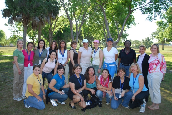 Participants in the spring 2009 session of Women on the Move with the two faculty members: Nance Guilmartin standing, far left; and Joyce Elam, standing, far right