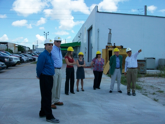 From left to right Carlo Amato; John Malcolm, vice president, Concrete Products; four members of the college’s Career Management Services staff: Sammi Rosin, Dawn Lazar, Elsie Florido, and Barry Shiflett; and Tomas Carmelo