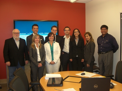 Students in the iEntrepreneurship Lab project in the spring semester had completed their undergraduate degrees at institutions throughout the world. Front row, from left to right: Ricardo Weisz, New World Angels principal; Sandra Hoefurthner and Anna Kurshat, Munich Business School, Germany; Nisrine Iraqi, ESC Clermont, Morocco; Irma Becerra-Fernandez; and Sumit Kundu, Knight Ridder Center Research Professor, Department of Management and International Business. Back row: Mario Micoli, Universita Catoamep Castellanza, Italy; Jeff Miller, FIU; and Benjamin Rousseau, ESC Clermont, France