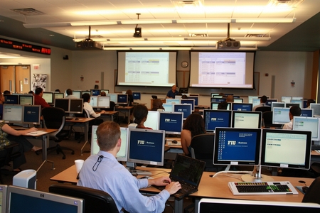 Students worked in the college’s Capital Markets Lab, a lively learning environment.