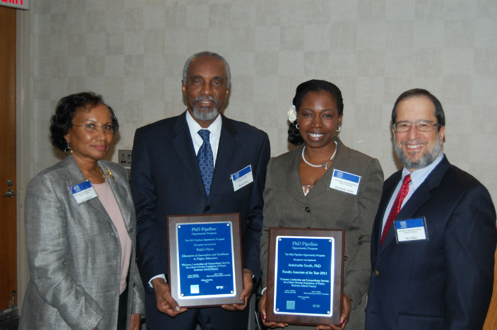 Lucy Reuben, director, PhD Pipeline Opportunity Program and Professor of the Practice of Business Administration, Fuqua School of Business, Duke University; Ralph Hines, director, Fund for the Improvement of Postsecondary Education, Office of Postsecondary Education, U.S. Department of Education; Antoinette Smith, Sim Sitkin, Duke/Fuqua Committee Chair, professor of management and faculty director, Center on Leadership and Ethics