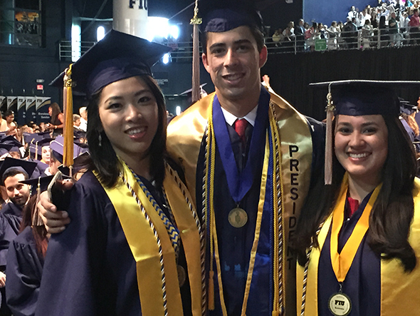 Undergraduate Worlds Ahead honorees (l. to r.) Litong Chen, John Marin and Gedma Estrada.