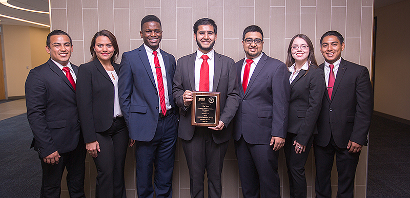 From left to right: Erick I. Morales, Sugey Ramirez, Lazare Jean, Adeel Sobani, Azmat Aziz, Maria E. Pelaez, John Cuadra 