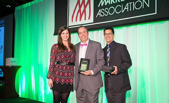 Tim Birrittella, AMA@FIU’s faculty advisor, (C), Anna Cheuvront, Academic and Student Communities Coordinator at the American Marketing Association(L). Kyle Hernandez, Collegiate Chapters Manager at the American Marketing Association (R)