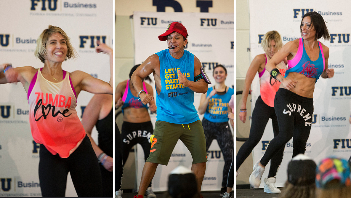 Zumba co-founder Beto Perez stages a dance-out for College of Business charity.