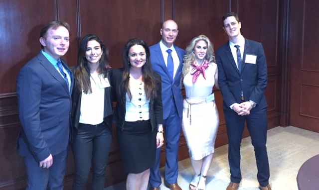 From left to right: Mario Serna, Sabrina Lugo, Suzanne Hollander, Dr. Eli Beracha, Jessica Moreno and Martin Bravo.